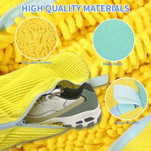 Sac de lavage pour chaussures en velours chenille à fibres moelleuses, avec fermeture éclair épaisse et logo personnalisé, lavable en machine - Product Image 3