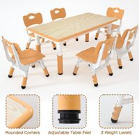 Table d'étude pour enfants et ensemble de 6 chaises, bureau en plastique réglable en hauteur pour les tout-petits, écologique, pour l'école et la maison, 47,2 x 23,6 pouces