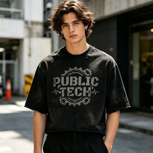 Street Style Distressed Acid <b>Wash</b> Men's T-Shirt Custom High Quality Crewnck Oversized Digital Print Boxy Cropped Fit Tshirt - Product Image 3