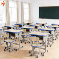 Ensemble bureau et chaise pour étudiants réglables en hauteur, design moderne, structure en acier ergonomique, mobilier scolaire avec rangement pour l'école primaire