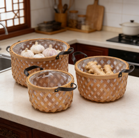 Panier de rangement en copeaux de bois pour la décoration de la maison, avec doublure imperméable, poignée en cuir, design moderne écologique, utilisation polyvalente