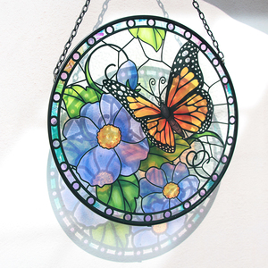 Atrapasueños de Vitral con Mariposas y Flores para Ventanas, Decoración Artística para Amantes de la Naturaleza y el Jardín, Regalo para Mujer - Product Image 1
