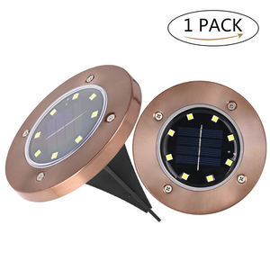 Lumière solaire encastrée à 8 LED en cuivre et acier inoxydable pour jardin extérieur, patio, résistante à l'eau, alimentée par l'énergie solaire - Product Image 5