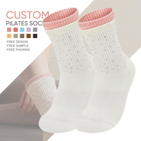 Chaussettes de Pilates brodées en jacquard avec logo, antidérapantes, personnalisées avec strass et paillettes