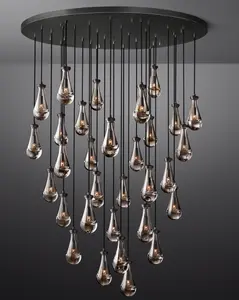 2023 linéaire 72 "luxe Nickel laiton salon restauration lustre pluie pendentif éclairage plafond suspendus gouttes de pluie lumières
