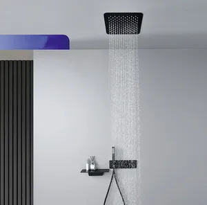 Venda quente latão, aço inoxidável cachoeira torneira escondida chuveiro portátil luxo cachoeira banho torneiras chuveiro termostática