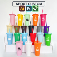 Gobelet magique à café sans BPA de 16 oz, gobelet réutilisable en plastique coloré personnalisé de 24 oz avec couvercles, pailles pour eau bouillante, eau froide