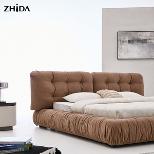 Ensemble <span class=keywords><strong>de</strong></span> meubles <span class=keywords><strong>de</strong></span> chambre à coucher modernes en gros, <span class=keywords><strong>lit</strong></span> <span class=keywords><strong>de</strong></span> luxe en velours <span class=keywords><strong>marron</strong></span> plissé avec tête <span class=keywords><strong>de</strong></span> <span class=keywords><strong>lit</strong></span> rembourrée - Product Image 1