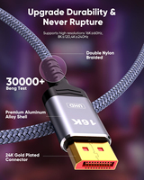 Cable Coaxial DP 2.1 de 16K, Alta Velocidad 60Hz 8K 120Hz 4K 240Hz HDR10 FreeSync G-Sync HDCP DSC 1.2a para Monitor y Reproductor de DVD