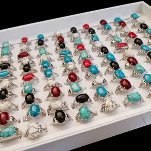 Factory Wholesale Cheap Turquoise Rings Silver Alloy Jewelry Rings for Men