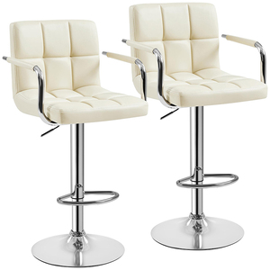ファッションデザインスクエアスイベルベージュフェイクレザー調節可能カウンターハイトバースツール - Product Image 1