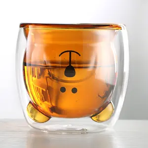 Top Quality Little Bear Glass Water Cup Cartoon Double Layer Bear Glass Mug