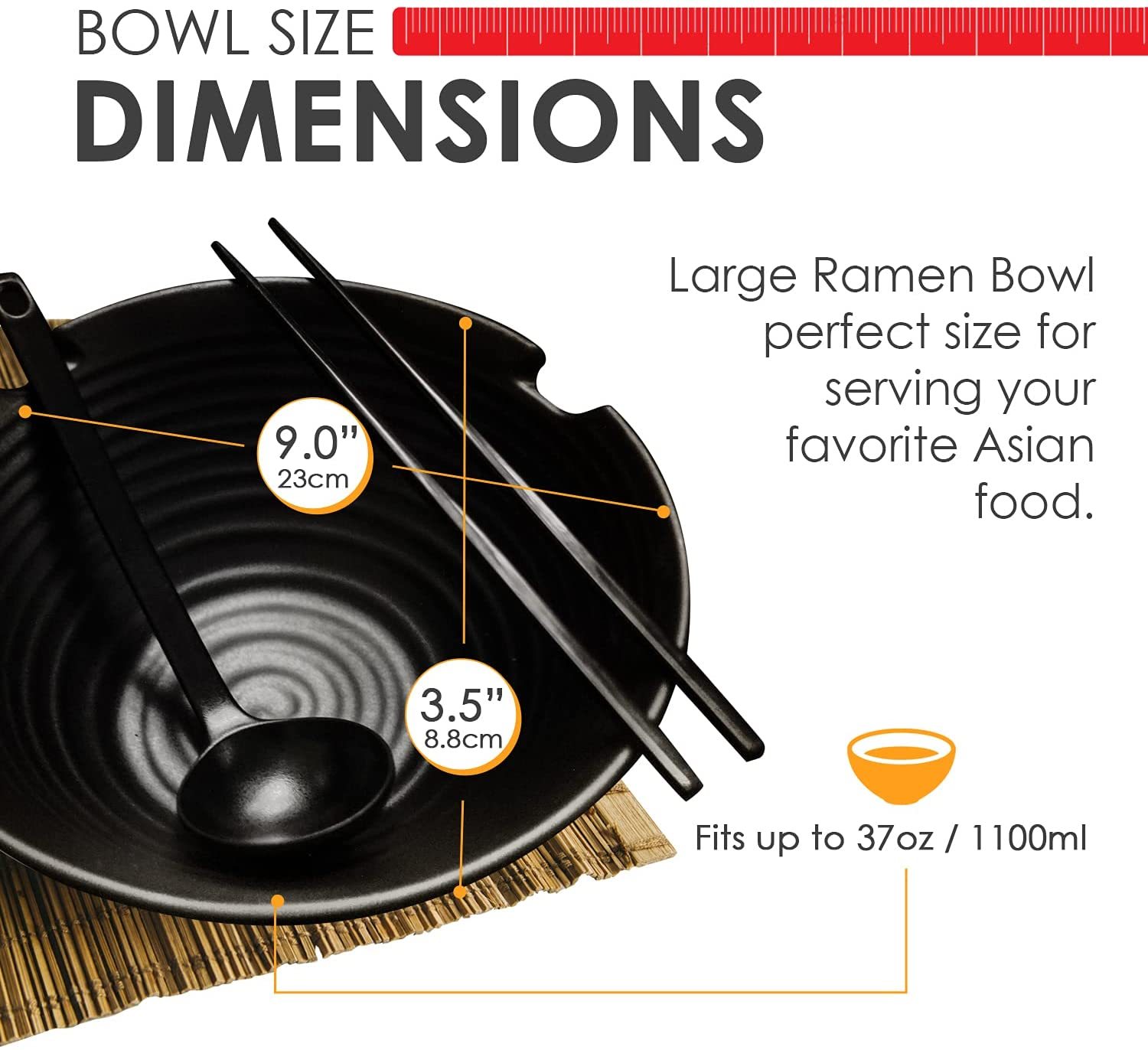 Set of 2 Melamine Bowl with 2 Chopsticks set, Saucers set and Spoon Set, Japanese Style Noodles Bowl