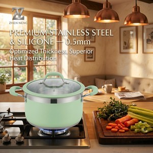 Conjunto de Utensílios de Cozinha Clássico de Aço Inoxidável Durável com 10 Peças, com Cabos de Silicone, Panela de Sopa 16-24cm, Panela para Leite, Frigideira e Tampa de Vidro - Product Image 2