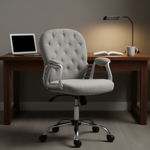 Silla de Escritorio Giratoria Gris con Respaldo Acolchado y Botones, Altura Ajustable, Reposabrazos Acolchados, Silla para Oficina en Casa - Product Image 2