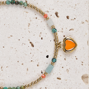 Bracelet en acier inoxydable doré avec nacre, pierres naturelles et perles de cristal, printemps-été, 16 cm + 6 cm extensible - Product Image 1
