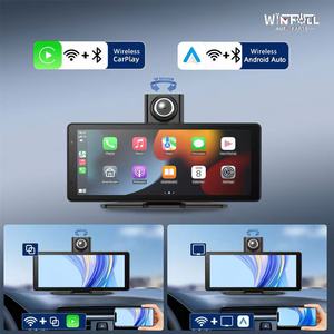 จอแสดงผลในรถยนต์แบบพกพาไร้สาย รองรับ Carplay และ Android Auto พร้อมกล้องติดรถยนต์ ระบบนำทาง GPS และเครื่องเสียงสเตอริโอ - Product Image 5