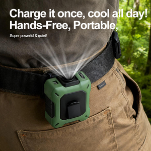 Ventilateur de taille portable rechargeable avec batterie de 8000 mAh, ventilateur sans lame turbo à 100 vitesses, affichage numérique, vert armée/orange - Product Image 5