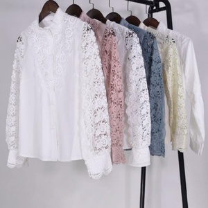 2025 Autumn Vintage Lace Spliced Long Sleeve Blouse for Women Elegant Button-up Shirt Tops Solid Casual Fashion Spandex - Product Image 6