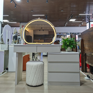 بيع بالجملة مخصص حديث مضمد أبيض إضاءة ليد 5 أدراج كبيرة من الخشب الصلب طاولة زينة قابلة للفك للشقق - Product Image 2