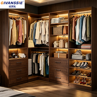 Kit de Système de Dressing Modulable Blanc Moderne Style Shaker, Montage au Sol, Organisateur de Placard en Bois avec 6 Tiroirs, 16 Étagères et 8 Tringles de Suspension
