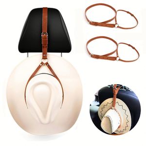 Pu Leather Hanging Belt Display <b>Stand</b> Adjustable Cowboy <b>Hat</b> Rack Hanger for Car Truck Headrest Home Storage - Product Image 1