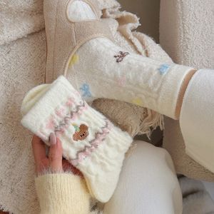 Winter Fleece Lined Thick Mid Calf <b>Socks</b> With Cartoon Puppy Design <b>Soft</b> Warm For Women Sleep Home Use - Product Image 2