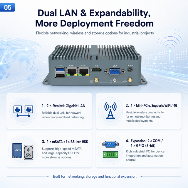 Fanless Embedded Box Computer J6412 N100 I3-4005U CPU Dual LAN 2 COM USB HD VGA SSD for Automation Cabinet Control Industrial Pc