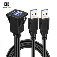 Câble d'extension double USB 3.0 encastré pour montage sur panneau EU US Warehouse Auto Tuning Cars Accessories Dash Mount USB Socket Camera Printer