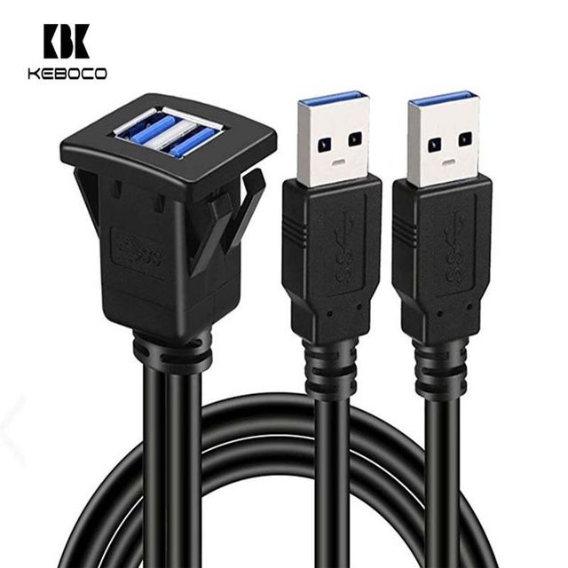 Dual USB 3.0 Flush Panel Mount Extension Cable EU US Warehouse Auto Tuning Cars Accessories Dash Mount USB Socket Camera Printer