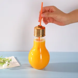 Lampu LED bentuk unik 100ml 250ml 500ml lampu LED hewan peliharaan plastik minuman jus kopi bola lampu botol jus plastik dengan tutup