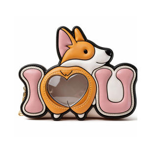 Bolso bandolera Corgi I Love You Ita para mujeres y niñas, lindo bolso de hombro con ventana transparente en forma de corazón para exhibir pines de anime y uso diario - Product Image 4
