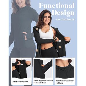 เสื้อแจ็คเก็ตป้องกันแสงแดด UPF 50+ สำหรับผู้หญิง แขนยาว มีฮู้ด ซิปยาวเต็มตัว น้ำหนักเบา สำหรับการเดินป่าและวิ่ง - Product Image 5
