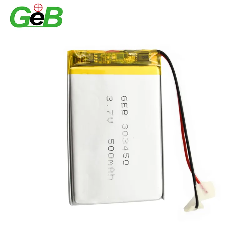 GEB factory price lipo 303450 3.7v 500mah 1.85wh lipo batterie lithium polymer battery