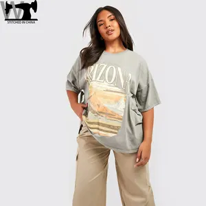 Cộng Với Kích Thước Lỏng Arizona Rửa Quá Khổ T-Shirt Tùy Chỉnh In Đồ Họa Áo Thun Phụ Nữ T-Shirt Cho Phụ Nữ