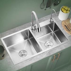 Évier de cuisine double à encastrer en acier inoxydable 304 épaissi pour usage domestique - Product Image 1