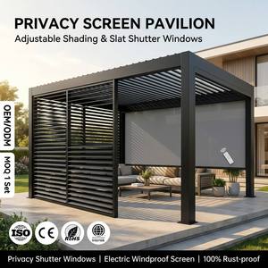 Pérgola de Aluminio para Todo Clima con Persianas de Privacidad, Ventanas Motorizadas Eléctricas, Pantalla Cortavientos para Balcón, <span class=keywords><strong>Terraza</strong></span> y Patio Trasero - Product Image 1