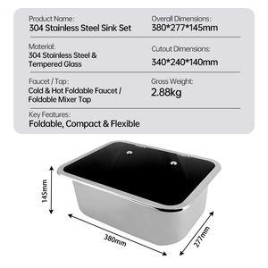 304 Stainless Steel <strong>RV</strong> Sink with <strong>Faucet</strong> and Tempered Glass Lid, Compact Caravan Campervan Motorhome Kitchen Basin - Product Image 5