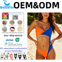 Maillot de bain une pièce OEM personnalisé avec logo, blocs de couleur, bretelles chaîne métallique, découpes et coupe haute pour femme - Fabricant