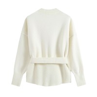 Ensemble 2 pièces PB&ZA Femme 2026 – Pull tricoté à manches longues avec ceinture et pantalon long – Tenue décontractée vintage unie pour femme