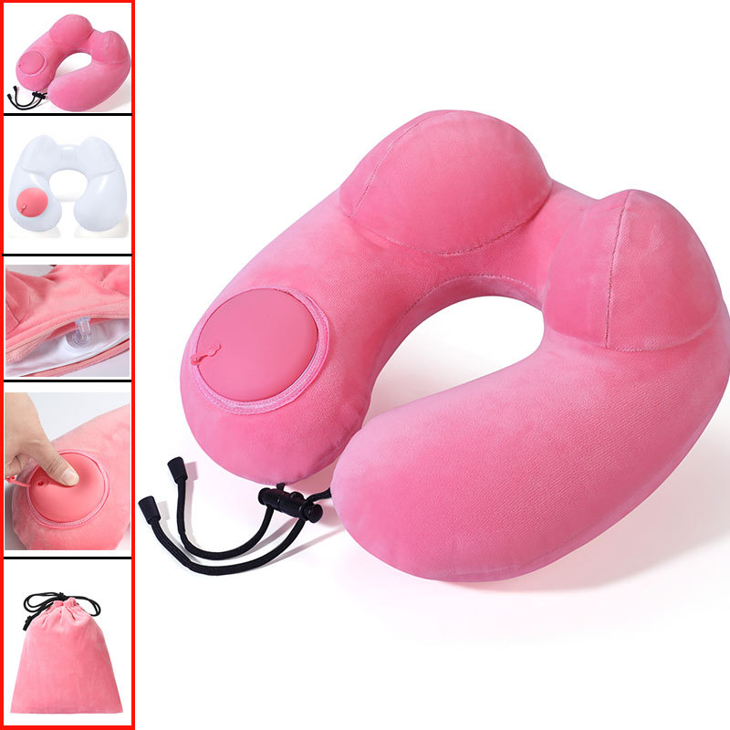 Bolsa de almacenamiento de almohada inflable en forma de U con joroba de camello rosa