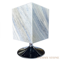 Table d'appoint de salon moderne Cammy Stone en marbre bleu cristal naturel, sur piétement carré, faite à la main et rotative