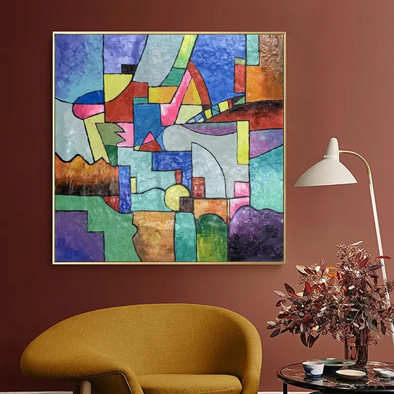 Handmade Modern Landscape Rich in Color Oil Paintings Wall Arts with Frames on Canvas for House Decor