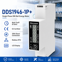Medidor de Energía para Locatarios de Centros Comerciales, Monofásico, Montaje en Riel DIN, 100A, Modbus RTU Directo, Pantalla LCD, 8 Tarifas
