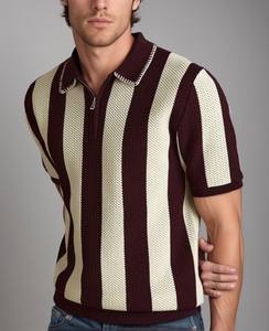 Chemise polo en tricot vintage à rayures en coton Old Money, fournisseur <span class=keywords><strong>de</strong></span> tricots 2026, chemise en tricot italienne à manches courtes personnalisée pour hommes - Product Image 2