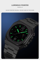 Montre à quartz pour homme 9368, mode, heure mondiale, phase de lune, logo personnalisé, cadran carré, acier inoxydable, étanche, commande en petite série