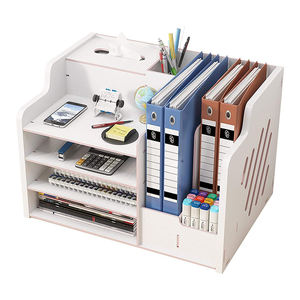 Organisateur de bureau multifonctionnel à 4 niveaux en bois, boîte de rangement pour fournitures, plateau de classement de bureau avec tiroir - Product Image 1