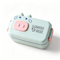 Boîte à lunch en acier inoxydable 304 pour enfants, motif vache de dessin animé, compartiment unique, avec cuillère et fourchette, pour l'école, les pique-niques en plein air