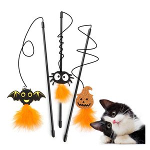 Jouet interactif pour chat : Canne à pêche amusante avec plumes, araignée et lanterne citrouille pour Halloween - Product Image 1