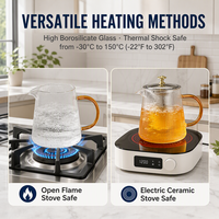 Teko Teh Kaca Bergaris Tahan Panas 350ml 500ml 800ml 1000ml Gagang Emas dengan Infuser Pembuat Teh Modern